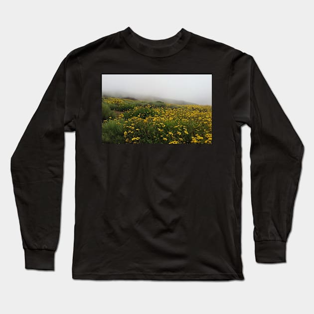 Flowers on Foggy Cliff in San Diego Long Sleeve T-Shirt by Babey Bog